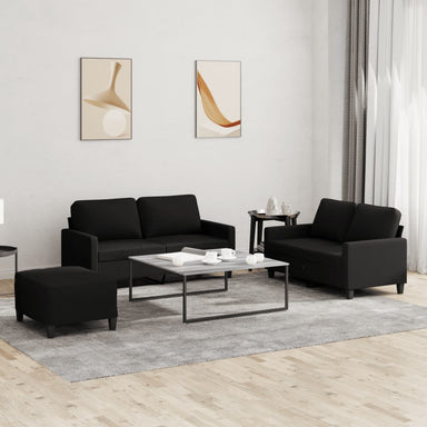 3-delige loungeset met kussens stof zwart