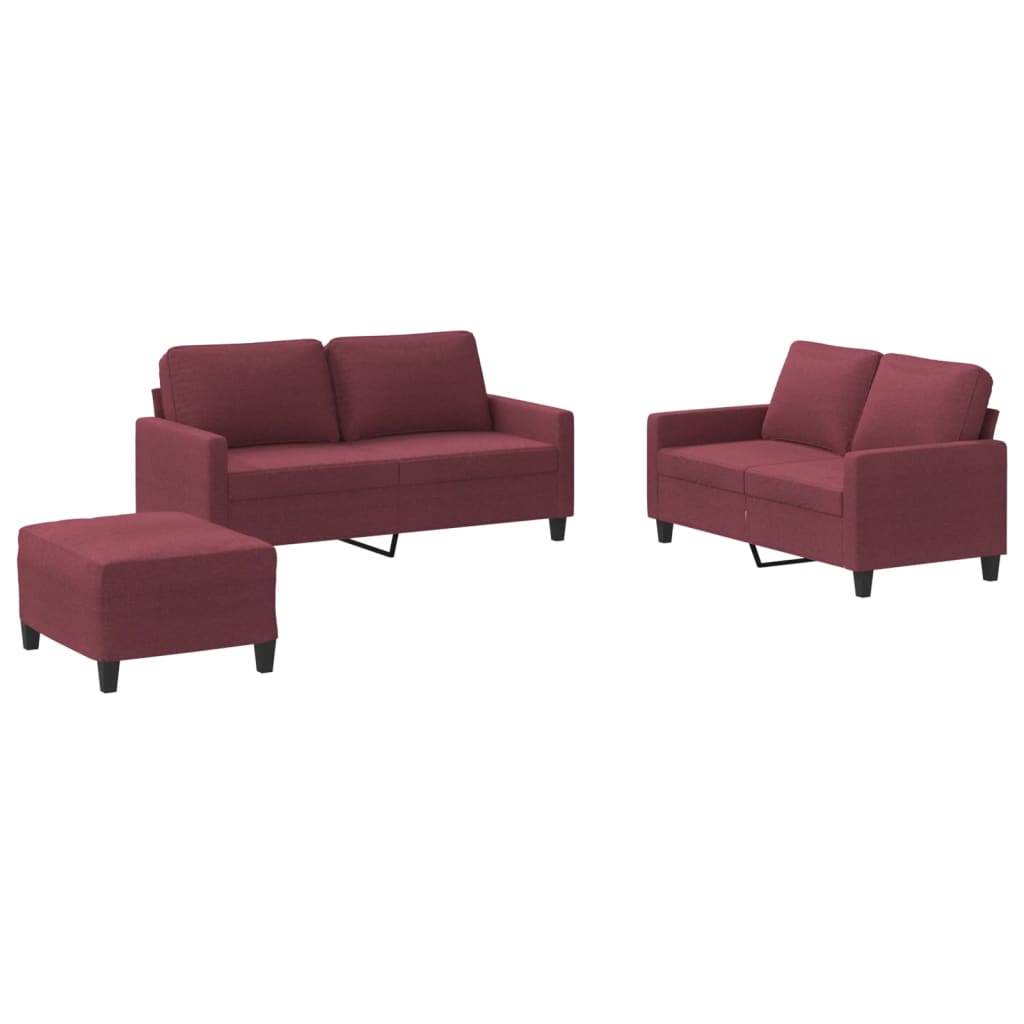 3-delige Loungeset met kussens stof wijnrood