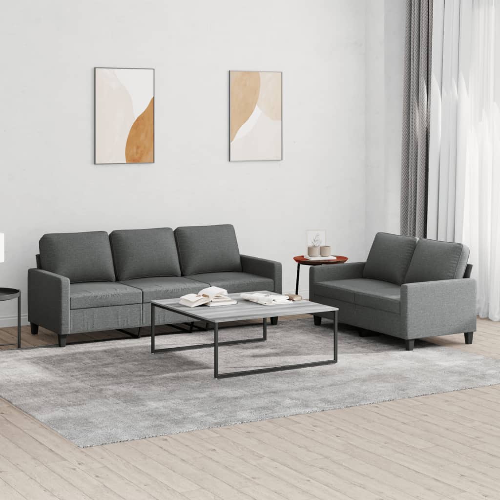 2-delige Loungeset met kussens stof donkergrijs