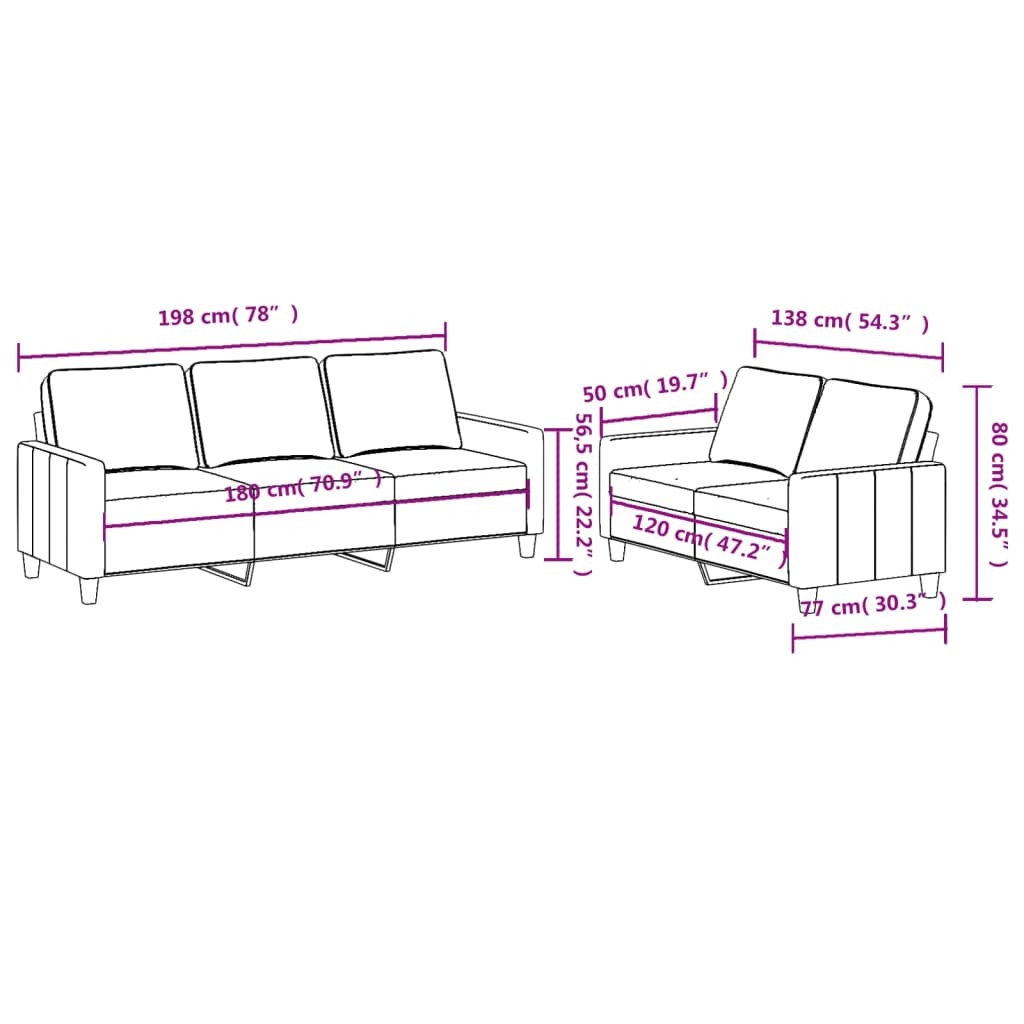 2-delige Loungeset met kussens stof bruin