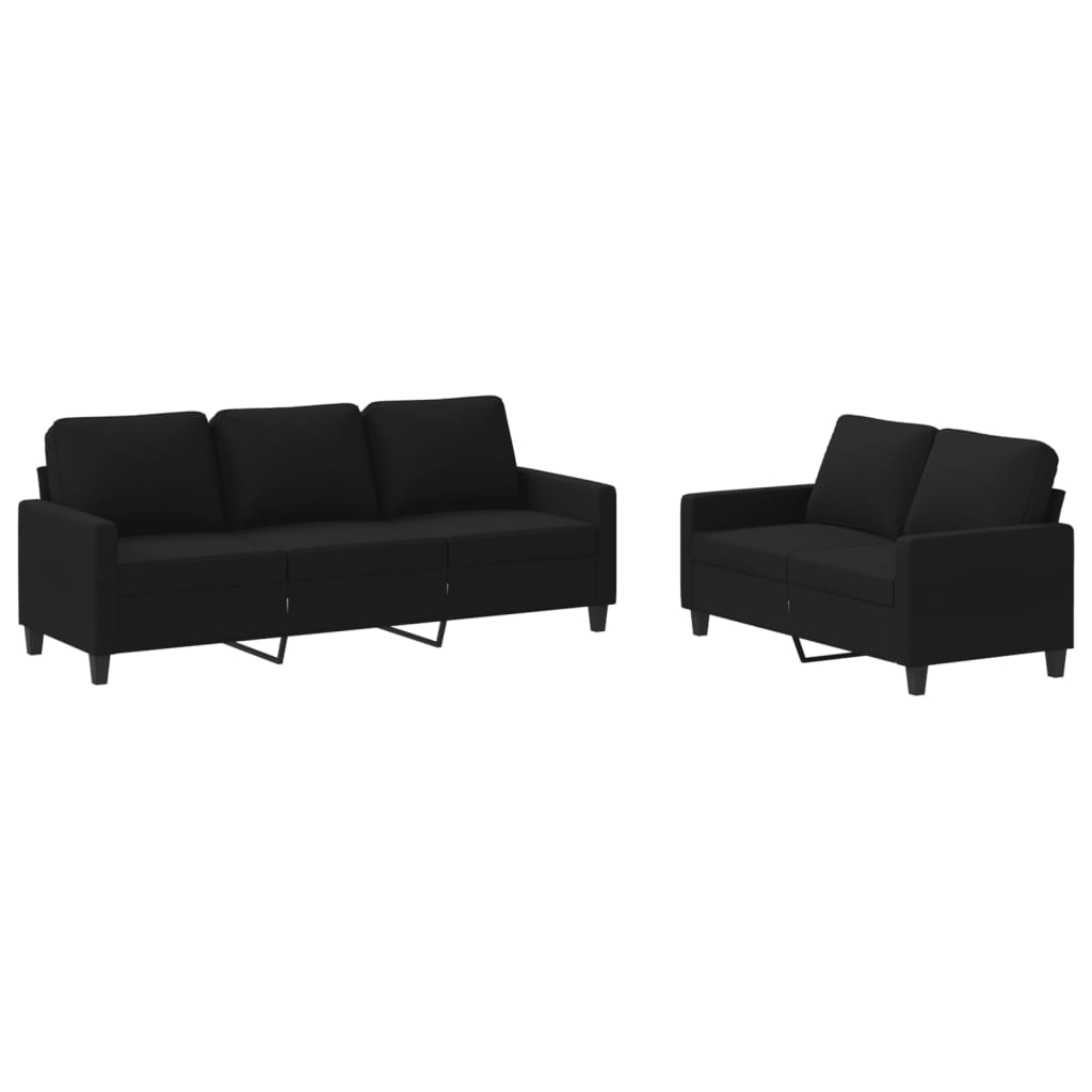 2-delige loungeset met kussens stof zwart