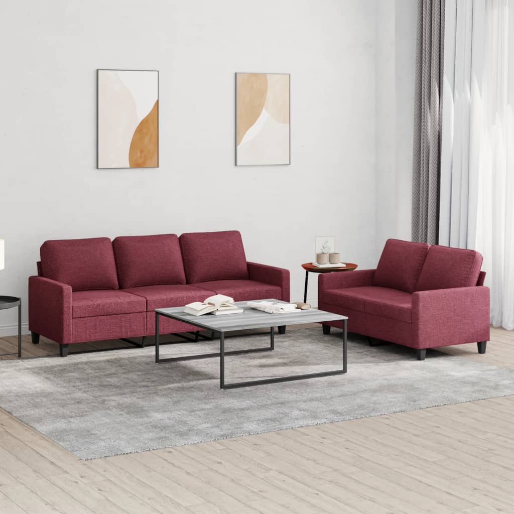 2-delige Loungeset met kussens stof wijnrood