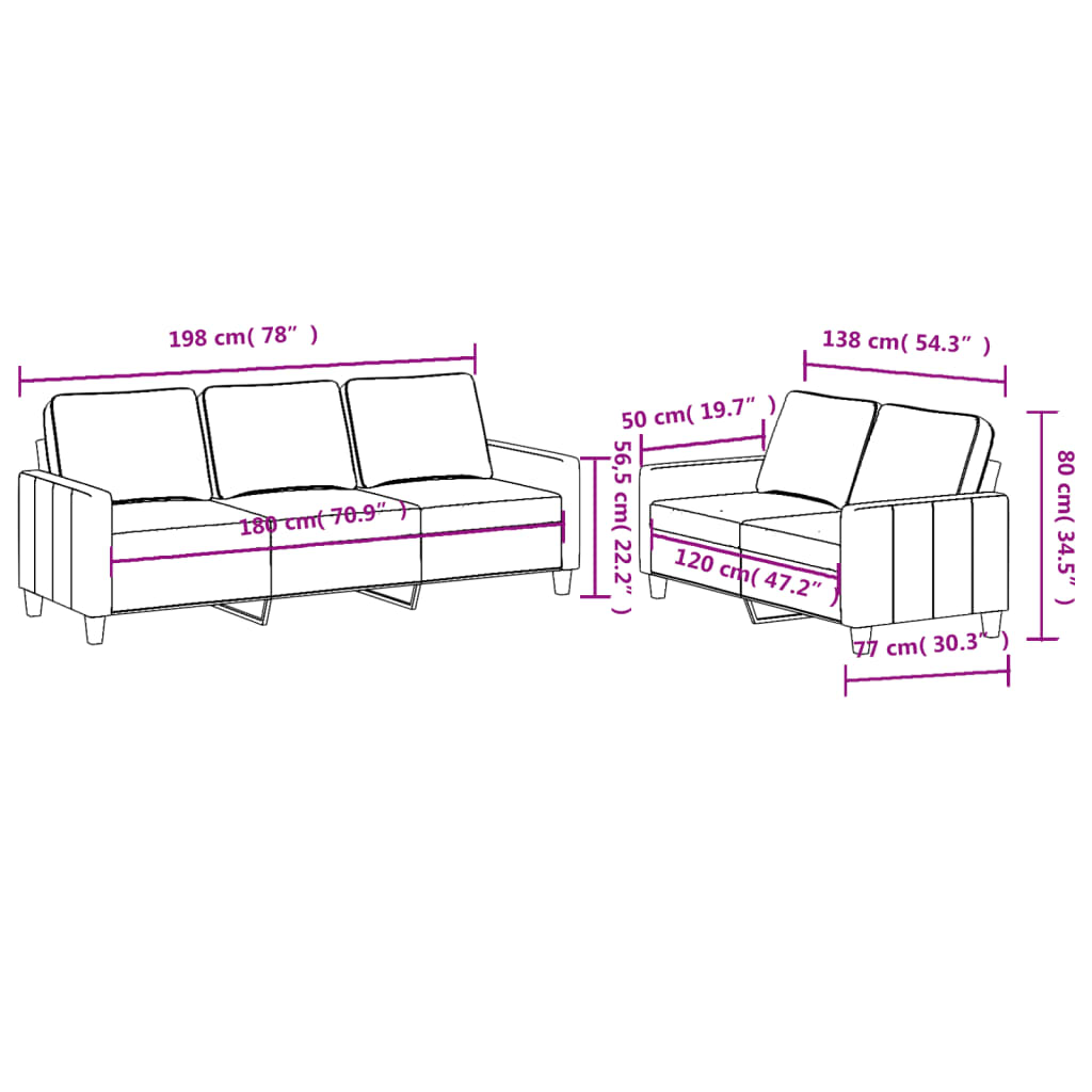 2-delige Loungeset met kussens stof taupe