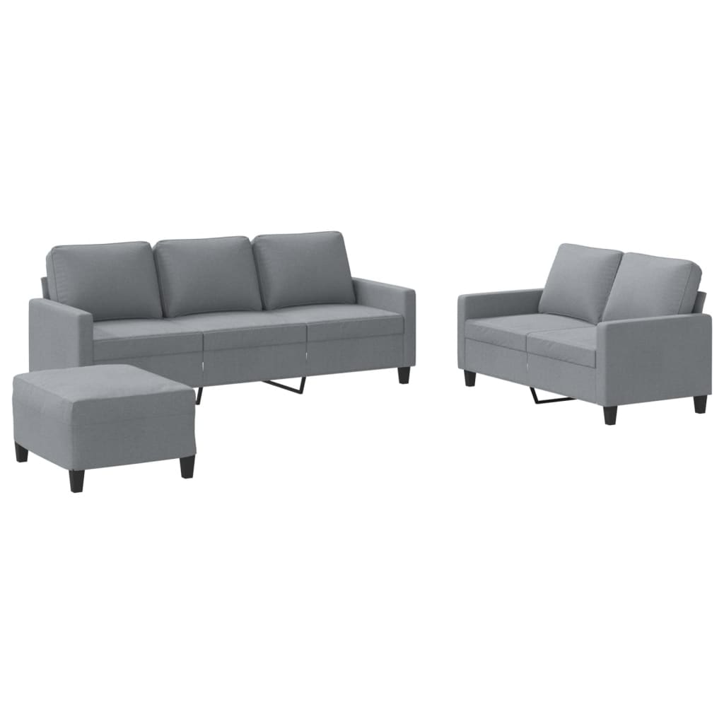 3-delige Loungeset met kussens stof lichtgrijs