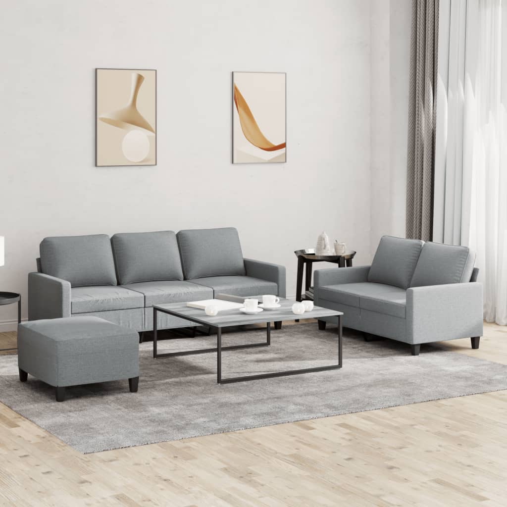 3-delige Loungeset met kussens stof lichtgrijs
