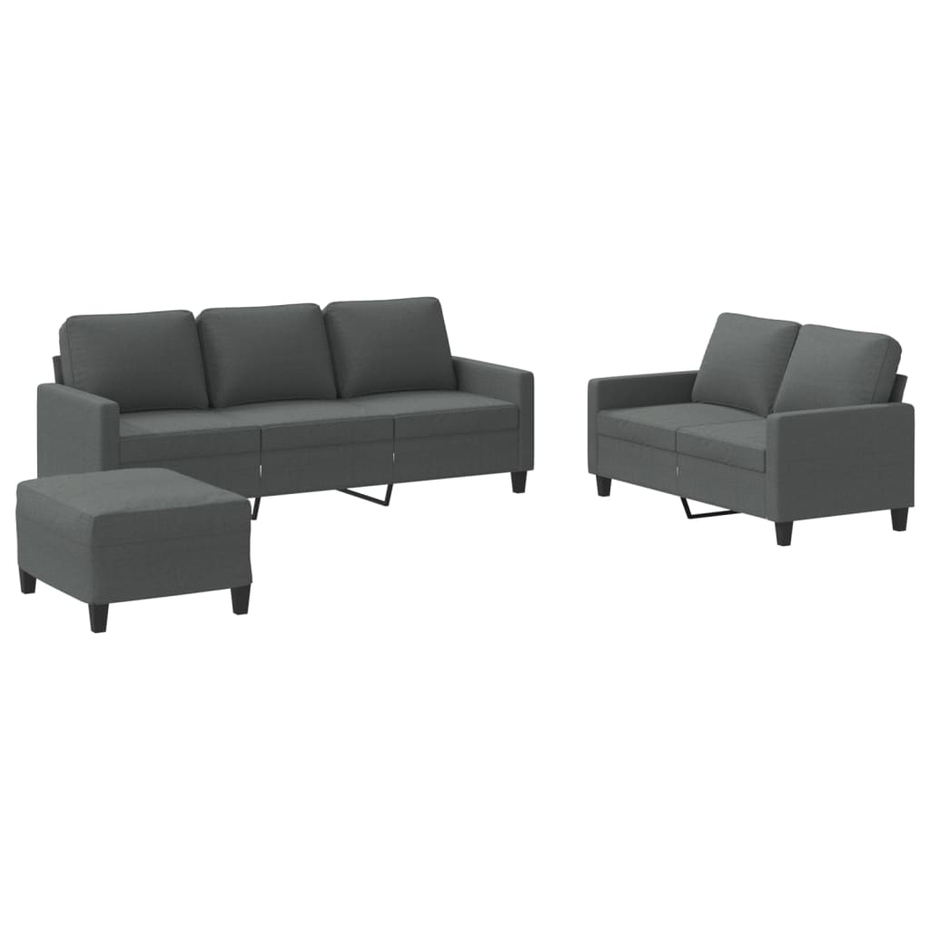 3-delige Loungeset met kussens stof donkergrijs