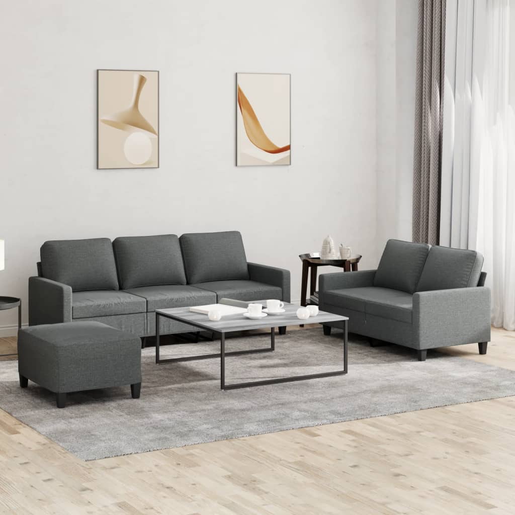 3-delige Loungeset met kussens stof donkergrijs
