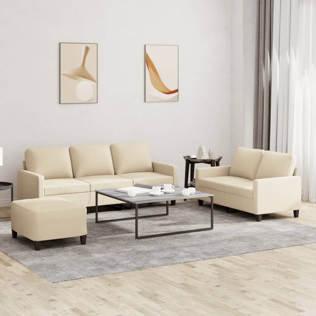3-delige Loungeset met kussens stof crèmekleurig