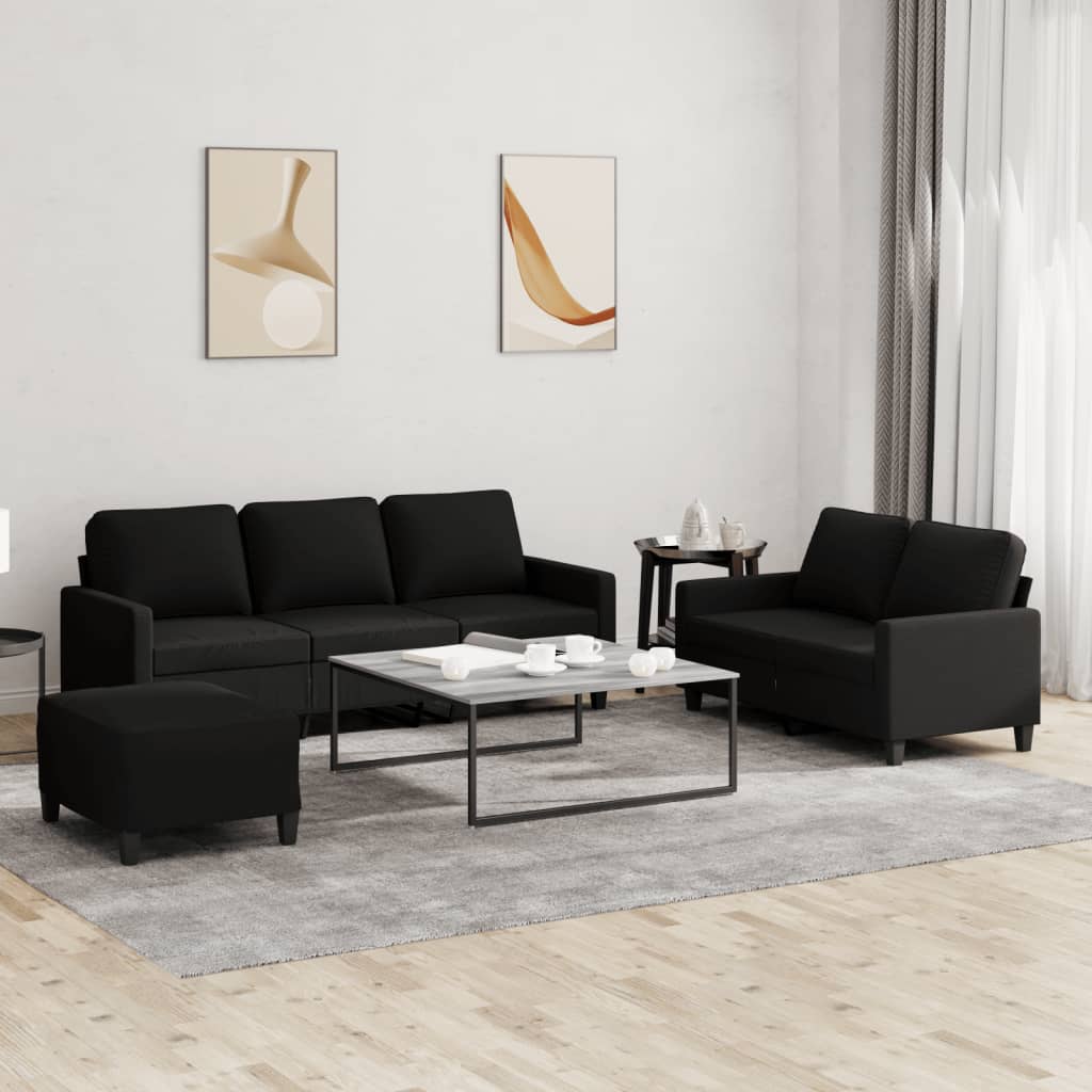 3-delige loungeset met kussens stof zwart