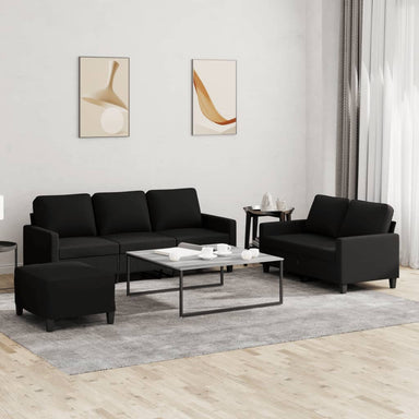 3-delige loungeset met kussens stof zwart