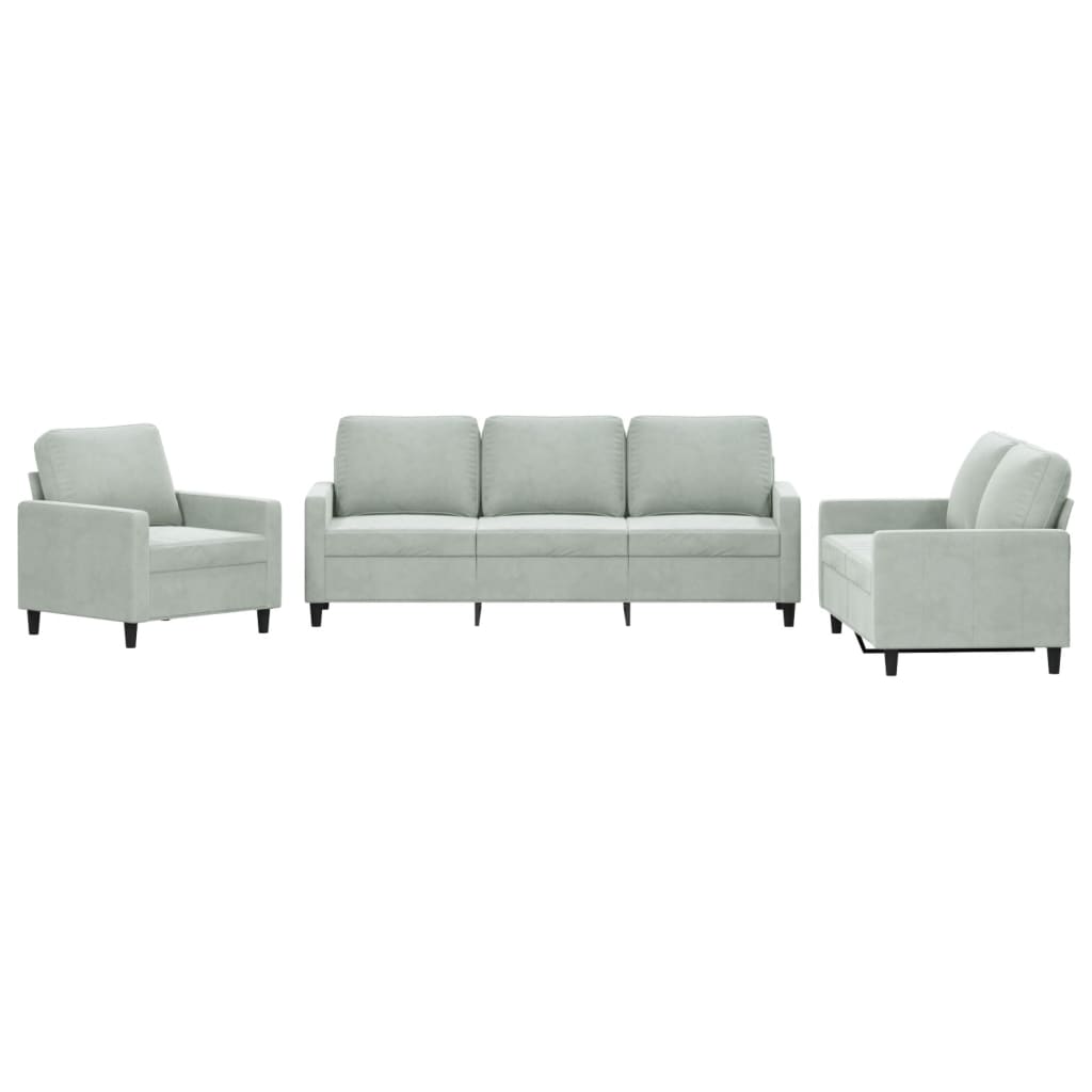 3-delige Loungeset met kussens fluweel lichtgrijs