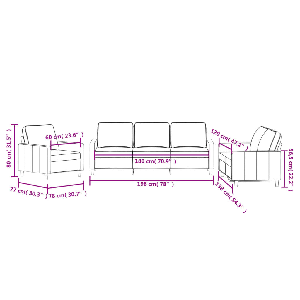 3-delige Loungeset met kussens fluweel lichtgrijs