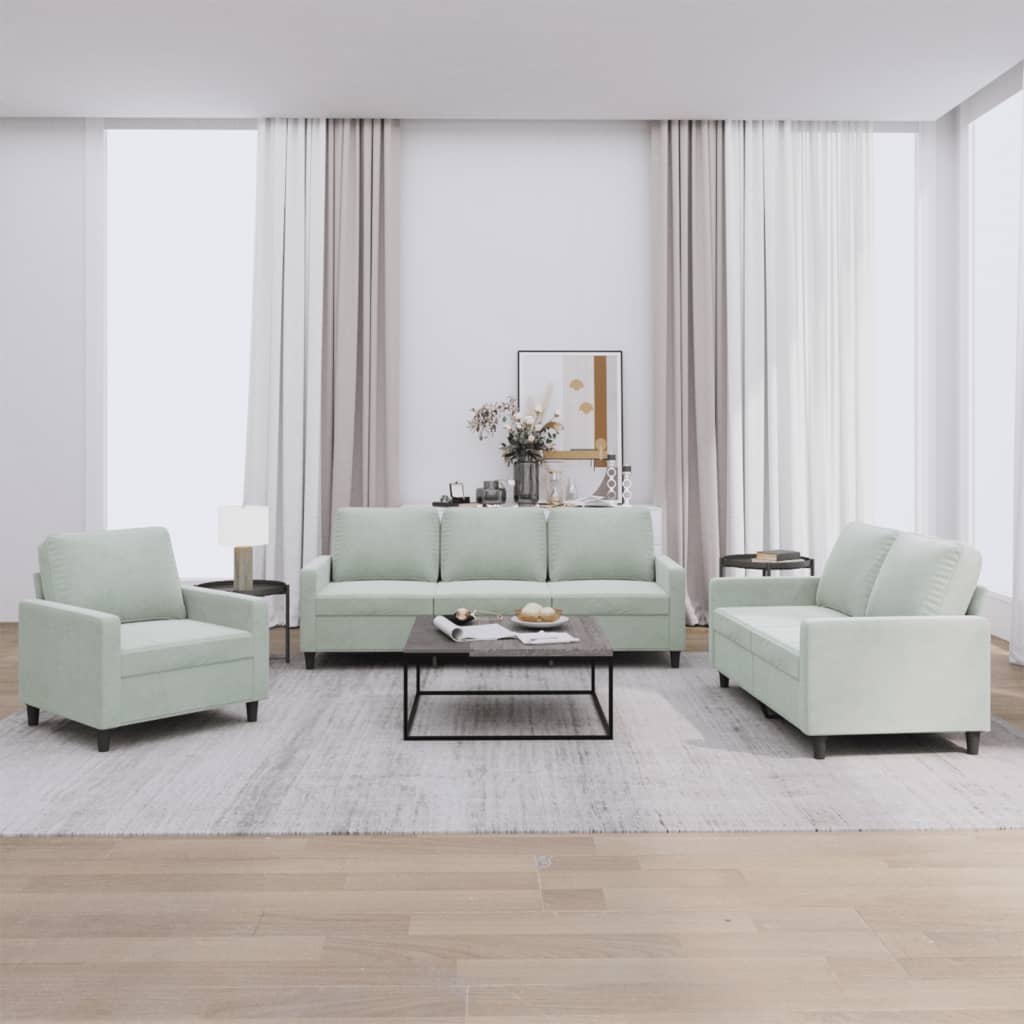 3-delige Loungeset met kussens fluweel lichtgrijs