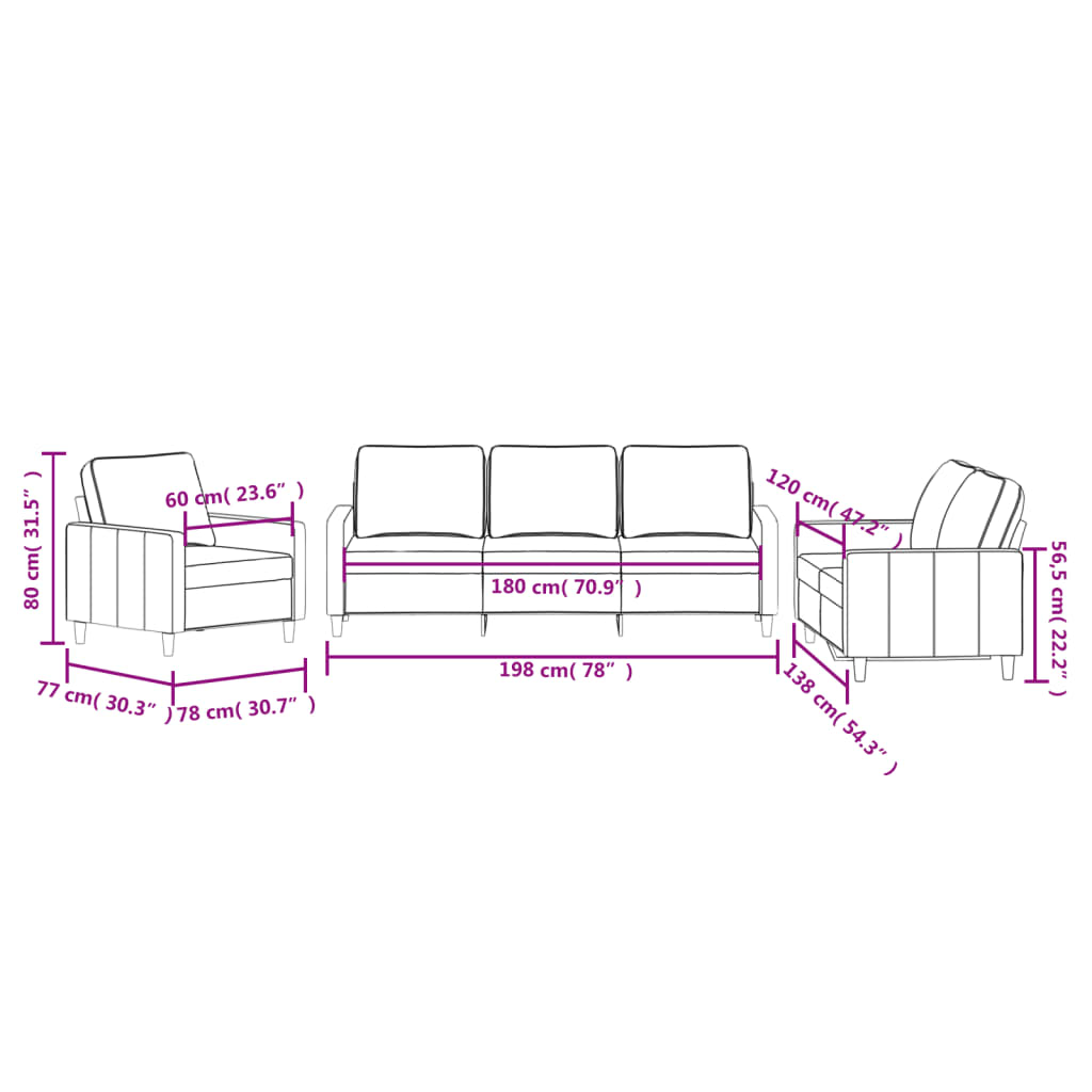 3-delige Loungeset met kussens fluweel donkergrijs