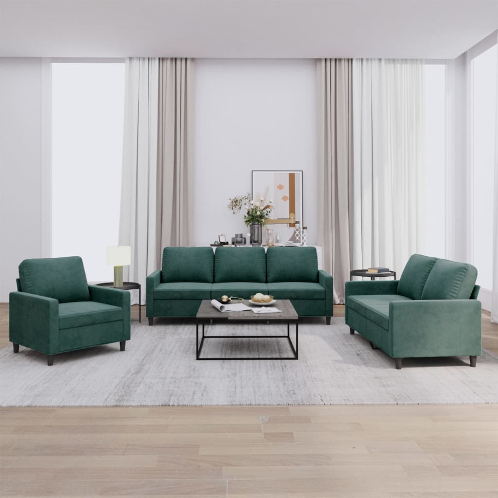 3-delige Loungeset met kussens fluweel donkergroen