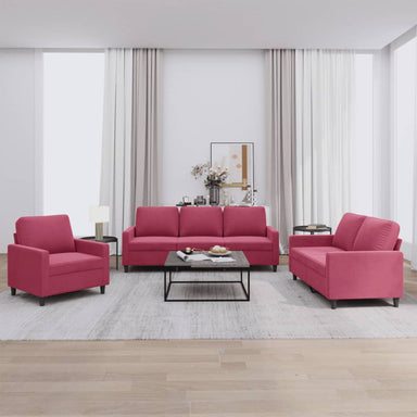 3-delige Loungeset met kussens fluweel wijnrood