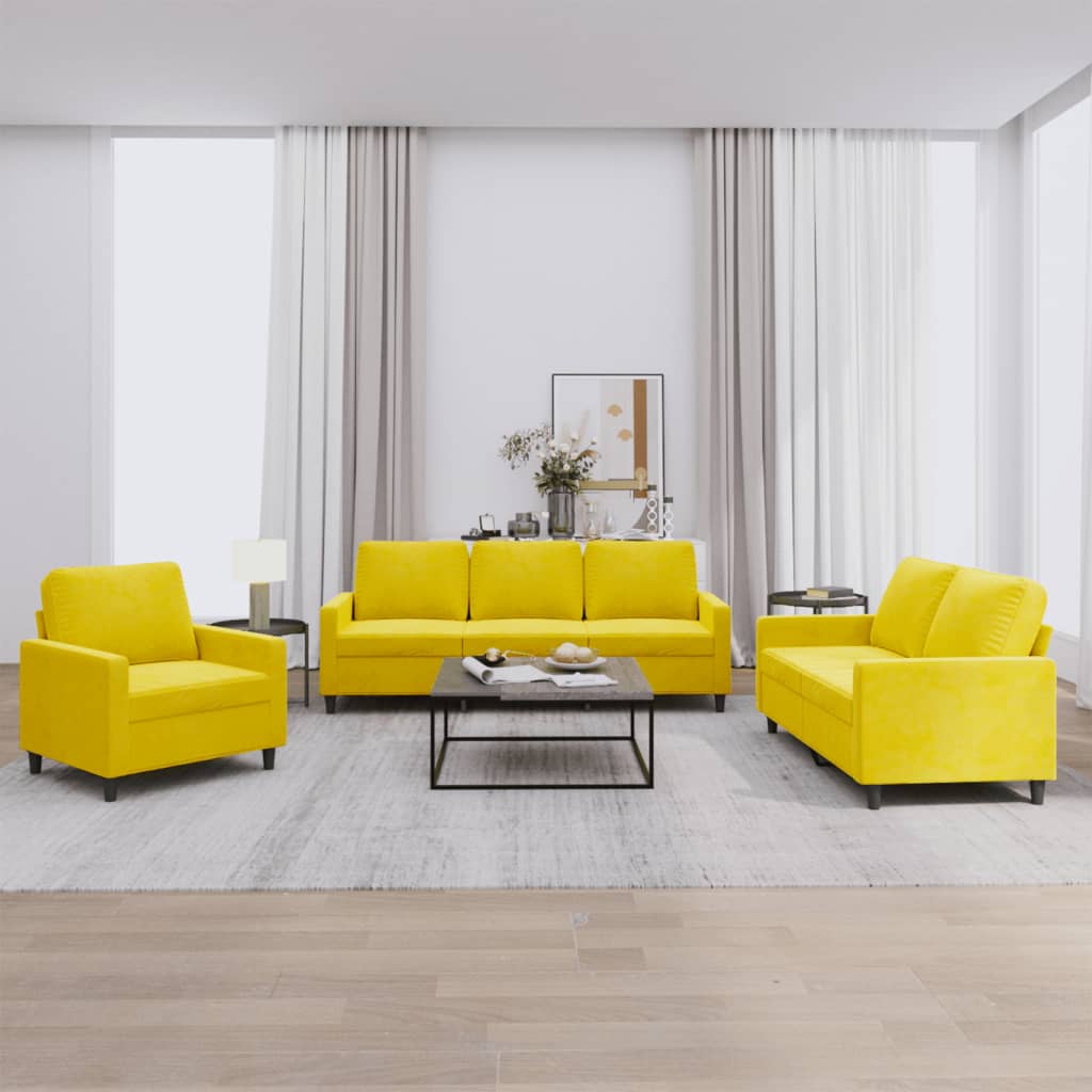 3-delige Loungeset met kussens fluweel geel