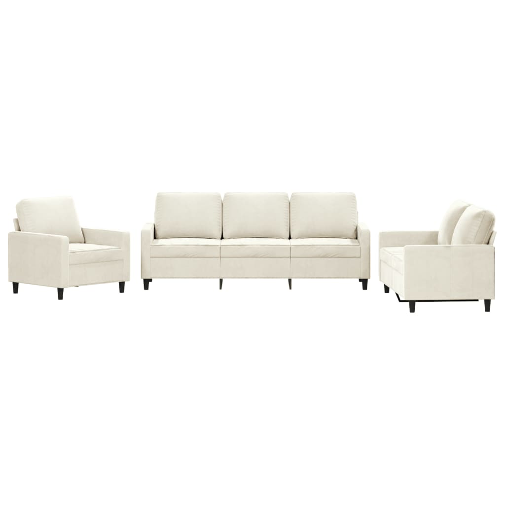 3-delige Loungeset met kussens fluweel crèmekleurig