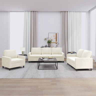 3-delige Loungeset met kussens fluweel crèmekleurig