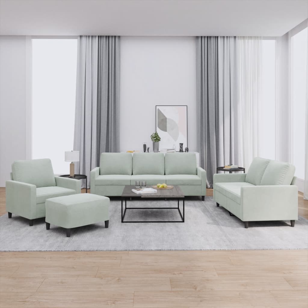 4-delige Loungeset met kussens fluweel lichtgrijs