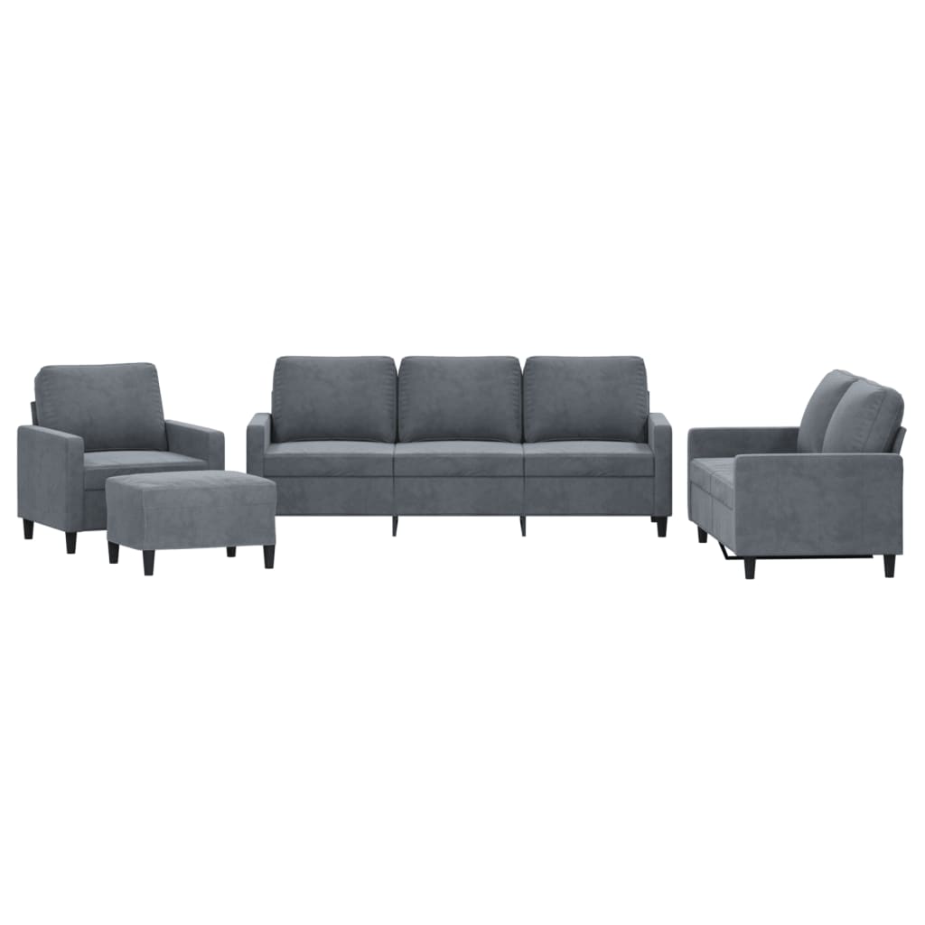 4-delige Loungeset met kussens fluweel donkergrijs