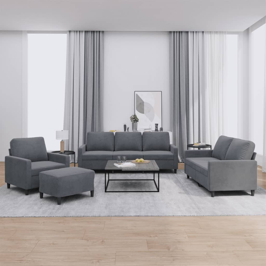 4-delige Loungeset met kussens fluweel donkergrijs