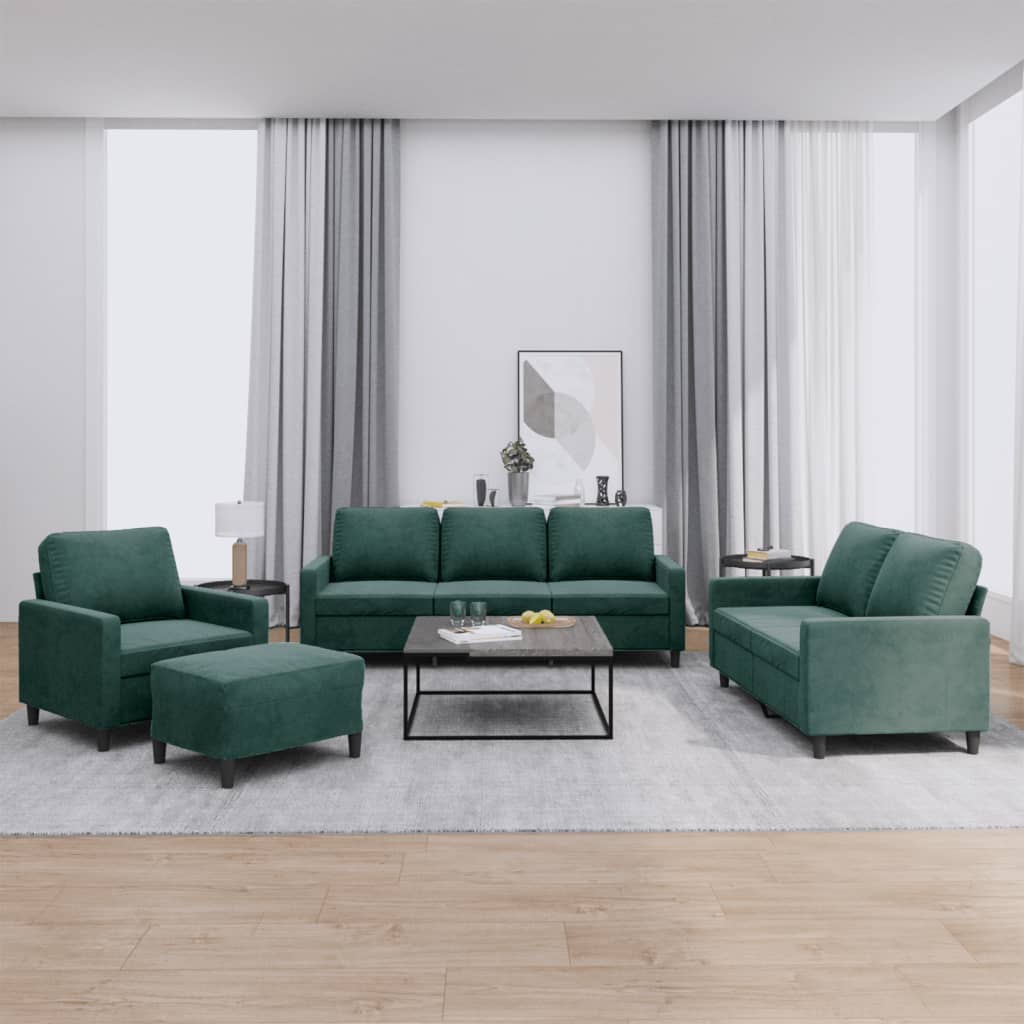 4-delige Loungeset met kussens fluweel donkergroen