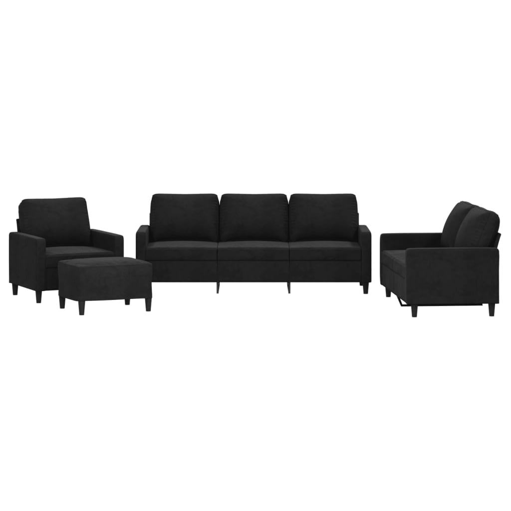 4-delige Loungeset met kussens fluweel zwart