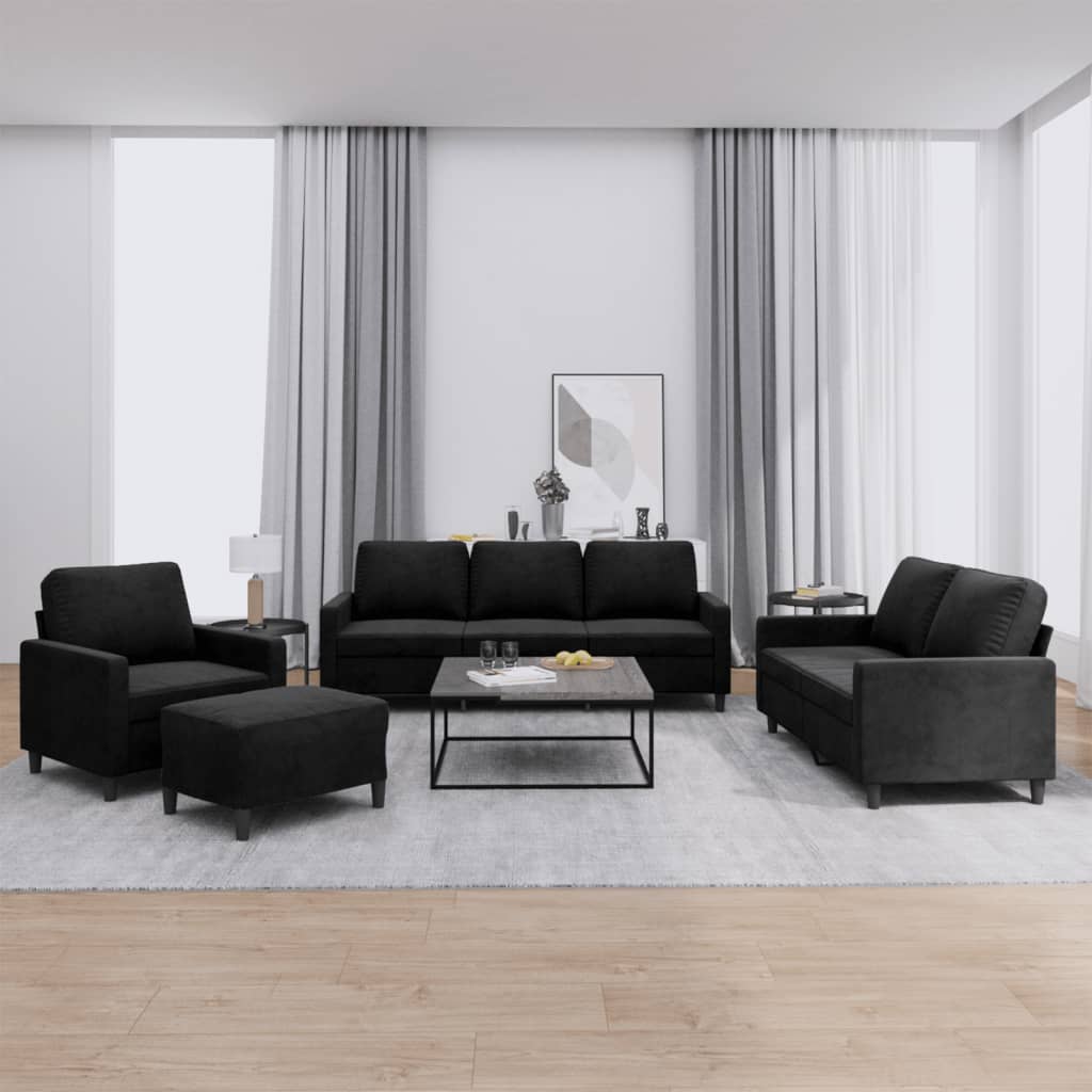 4-delige Loungeset met kussens fluweel zwart