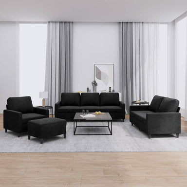 4-delige Loungeset met kussens fluweel zwart