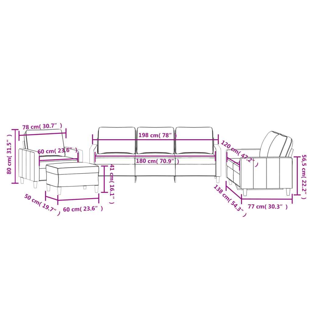 4-delige Loungeset met kussens fluweel geel