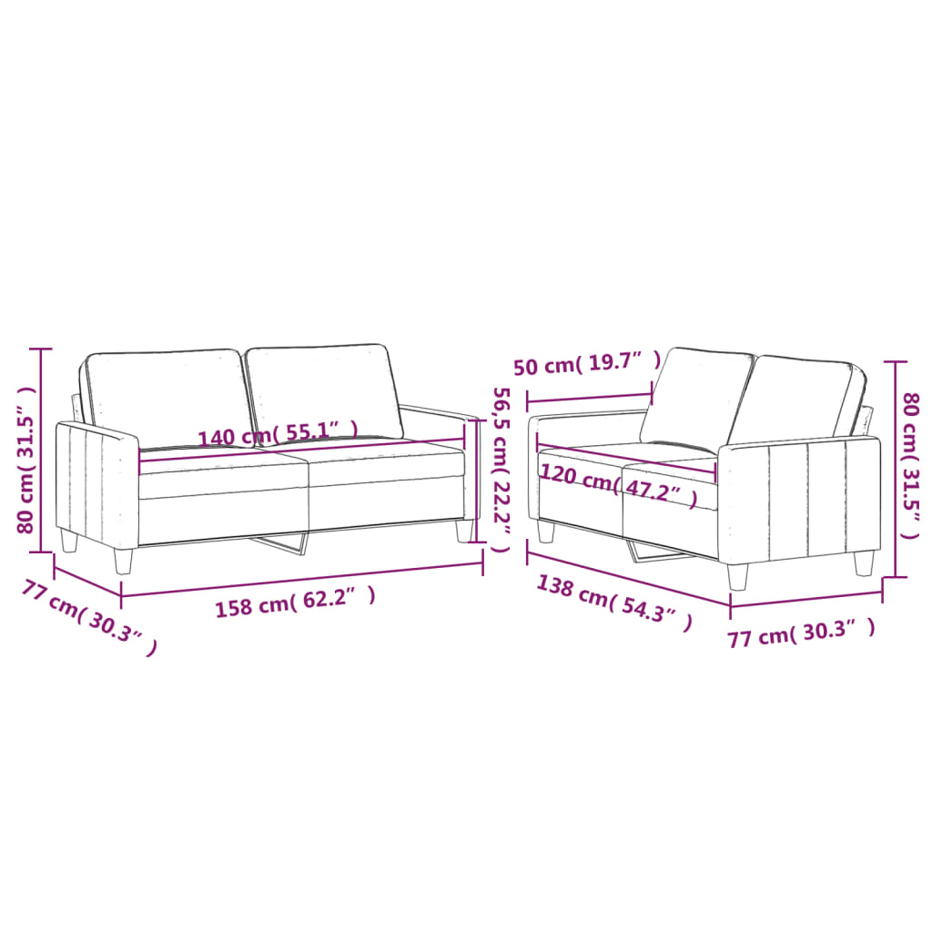 2-delige Loungeset met kussens fluweel lichtgrijs