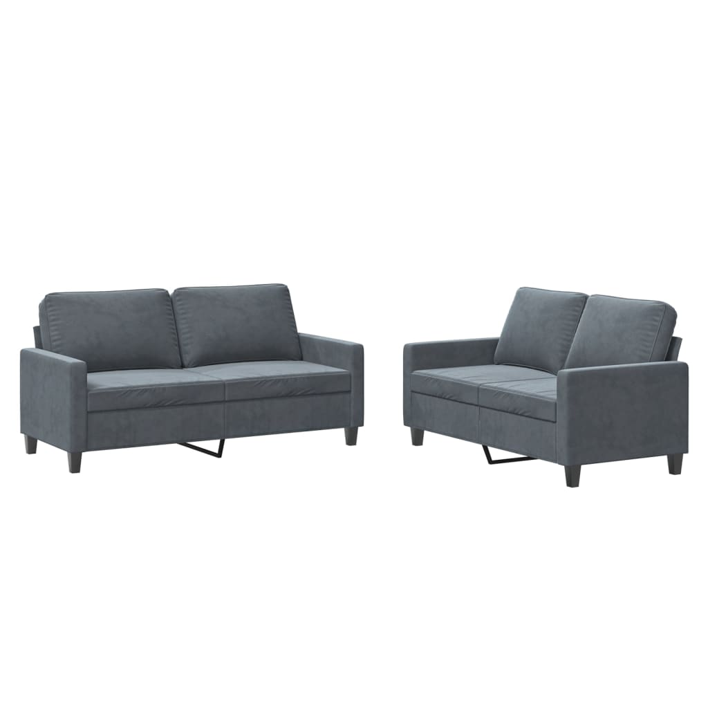 2-delige Loungeset met kussens fluweel donkergrijs