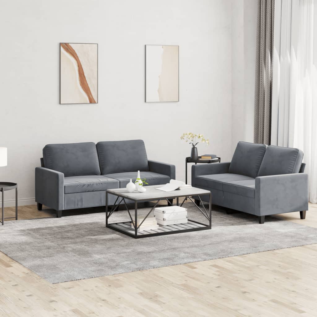 2-delige Loungeset met kussens fluweel donkergrijs