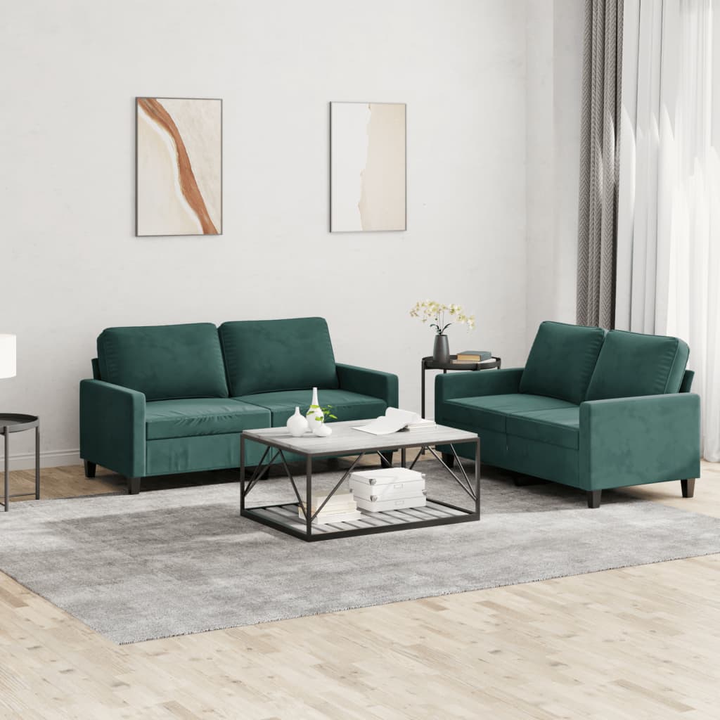 2-delige Loungeset met kussens fluweel donkergroen