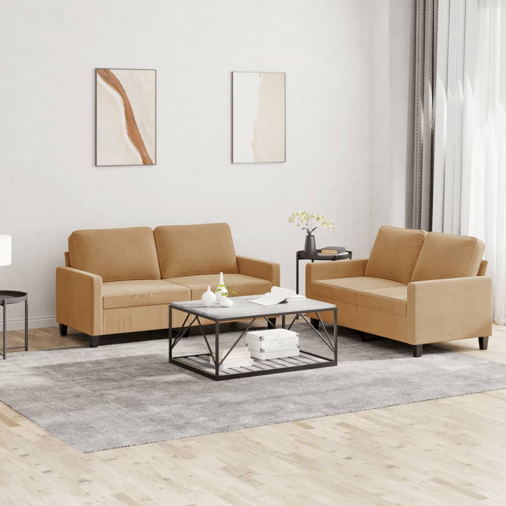 2-delige Loungeset met kussens fluweel bruin