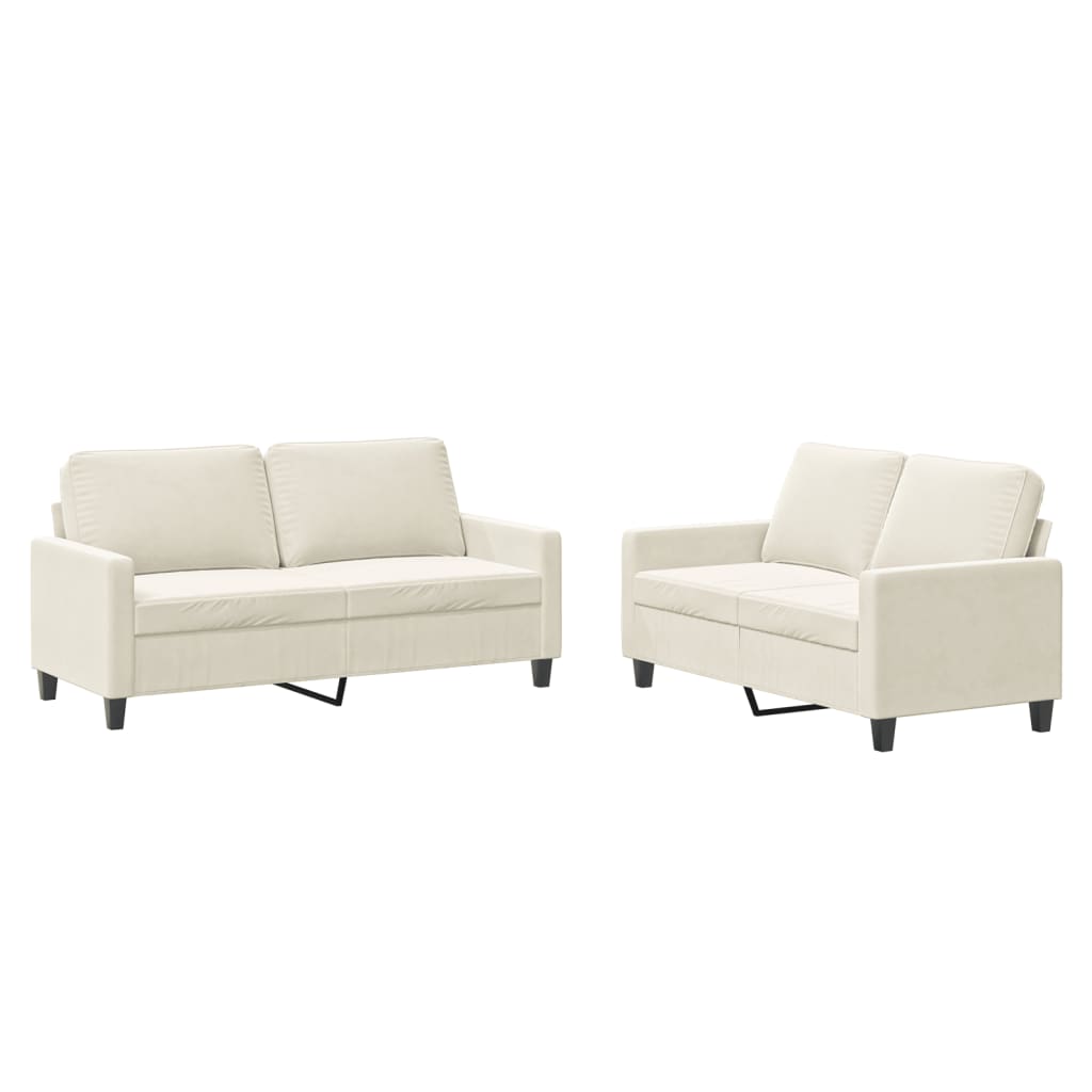 2-delige Loungeset met kussens fluweel crèmekleurig