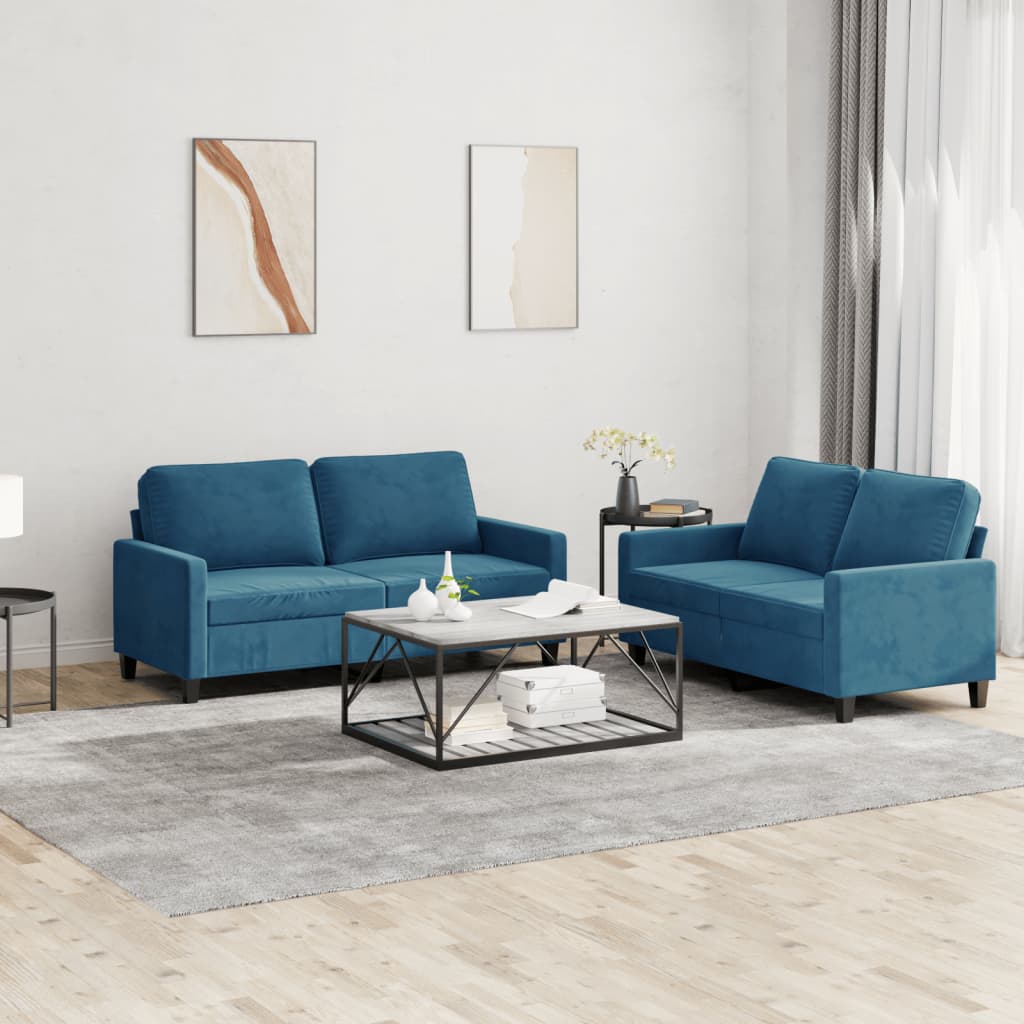 2-delige Loungeset met kussens fluweel blauw