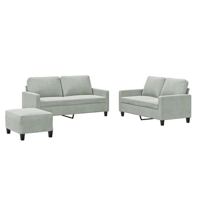 3-delige Loungeset met kussens fluweel lichtgrijs