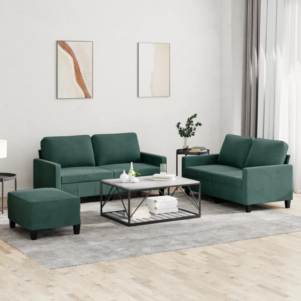 3-delige Loungeset met kussens fluweel donkergroen