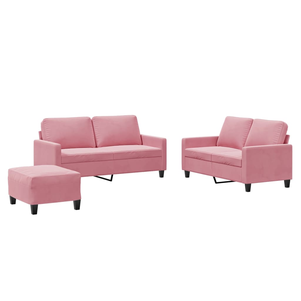 3-delige Loungeset met kussens fluweel roze