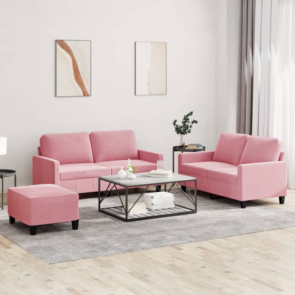 3-delige Loungeset met kussens fluweel roze