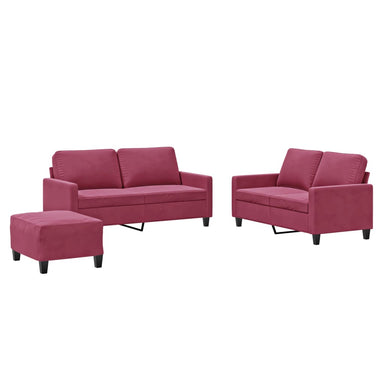 3-delige Loungeset met kussens fluweel wijnrood