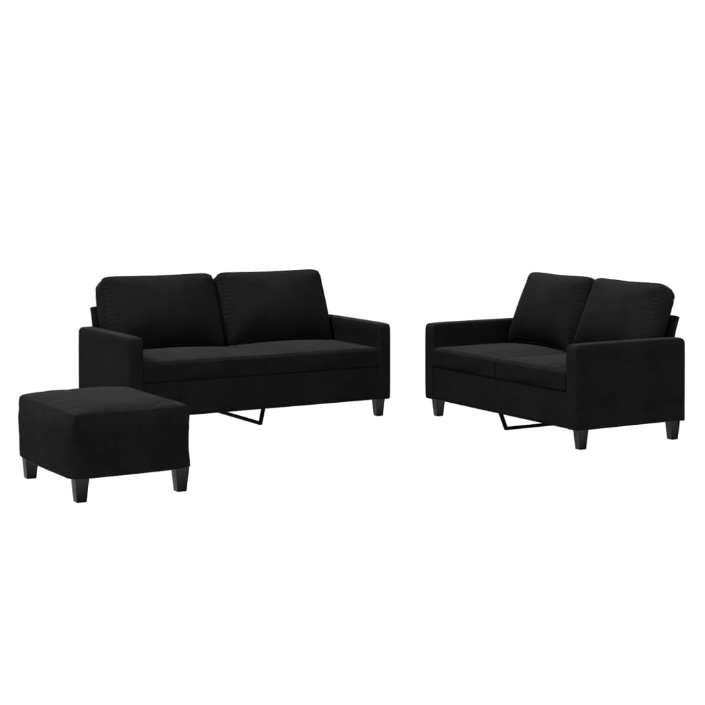 3-delige Loungeset met kussens fluweel zwart