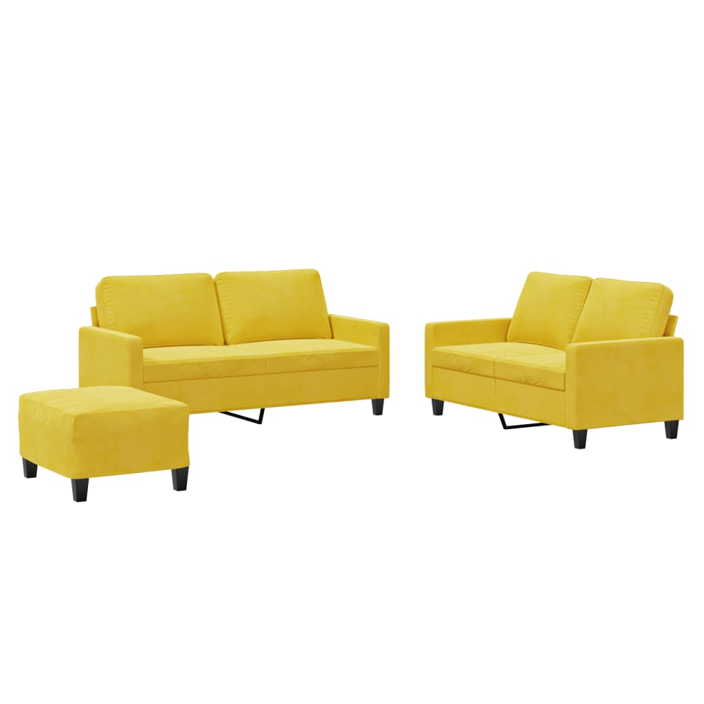 3-delige Loungeset met kussens fluweel geel