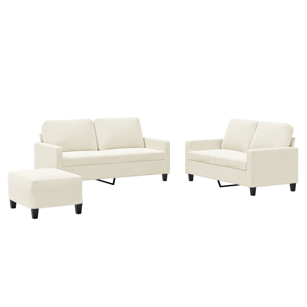 3-delige Loungeset met kussens fluweel crèmekleurig