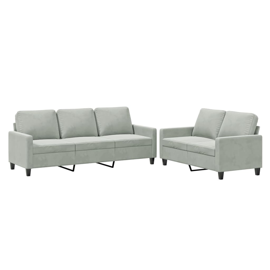 2-delige Loungeset met kussens fluweel lichtgrijs