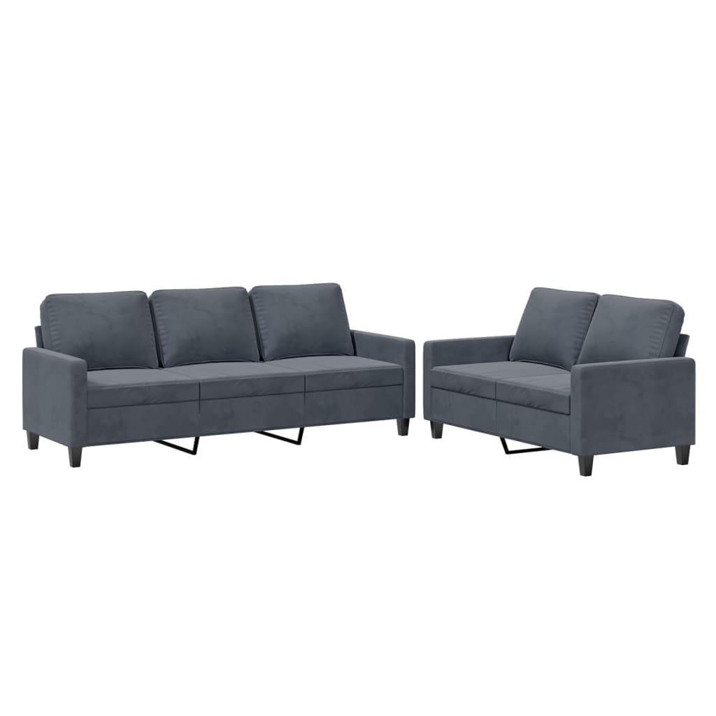 2-delige Loungeset met kussens fluweel donkergrijs