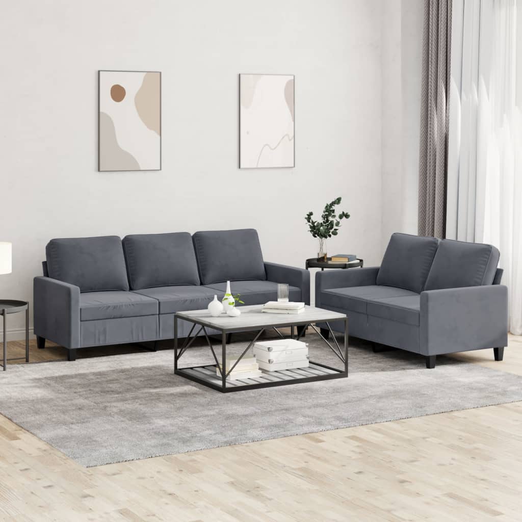 2-delige Loungeset met kussens fluweel donkergrijs