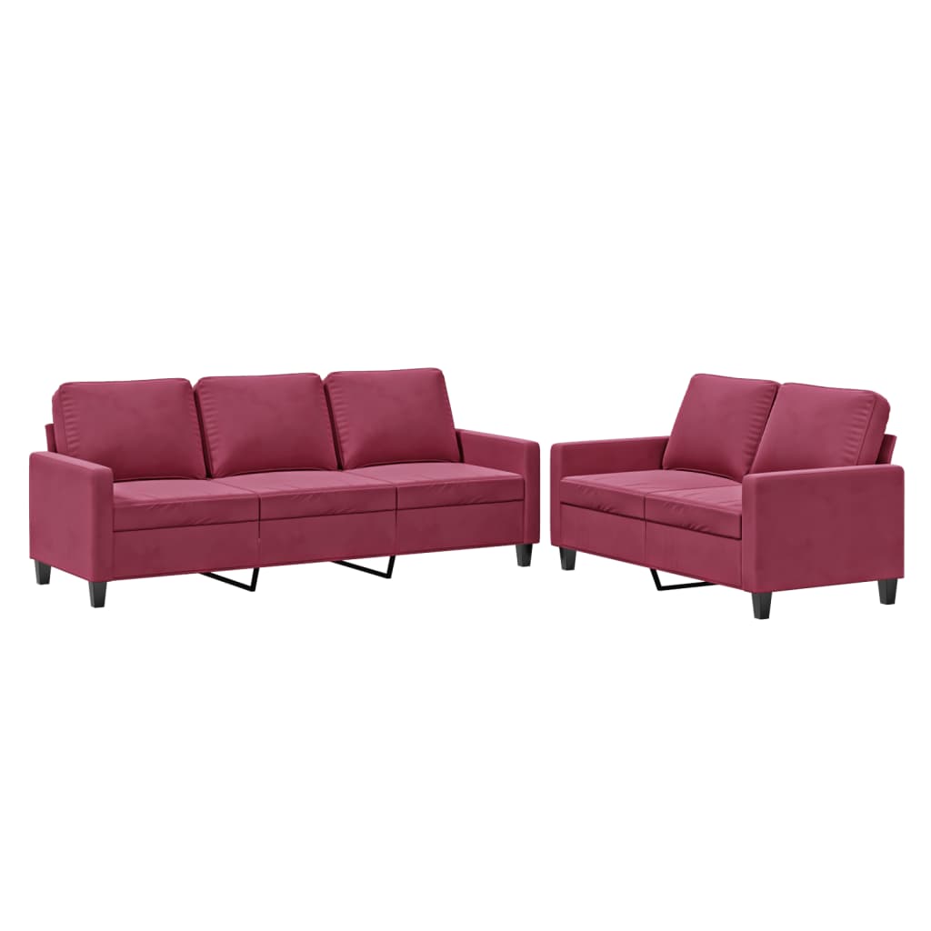 2-delige Loungeset met kussens fluweel wijnrood